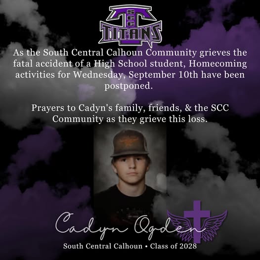 South Central Calhoun High School Mourns Sophomore Cadyn Ogden After Fatal Car Accident